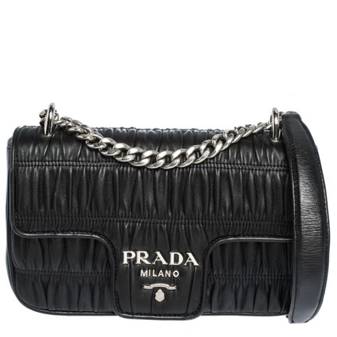 prada shoulder bag nappa with accessories black|prada gaufre flap shoulder bag.